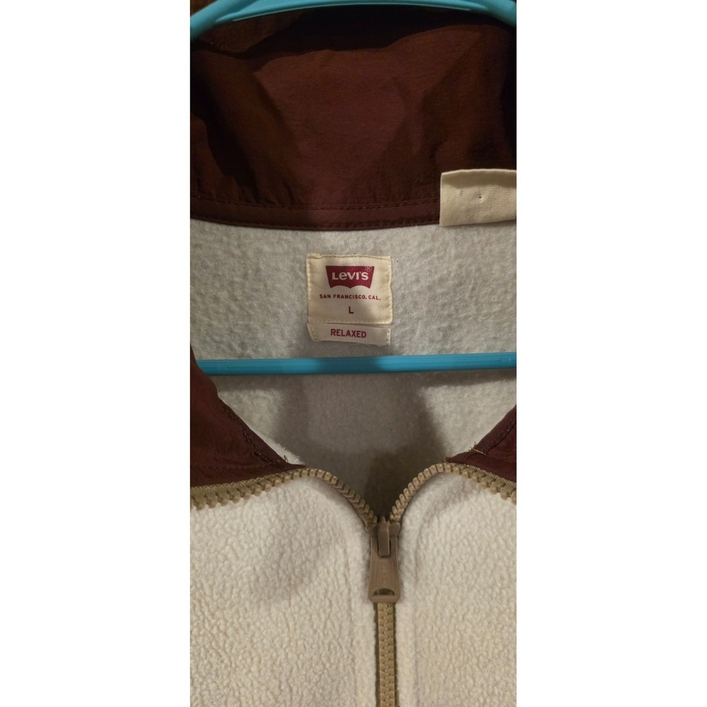 Levi's Sweatshirt Womens‎ Large Ivory Brown Fleece 1/4 Zip Relaxed Fit Pullover - Picture 4 of 4